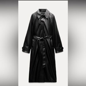 Zara Sleek Black Leather Trench Coat